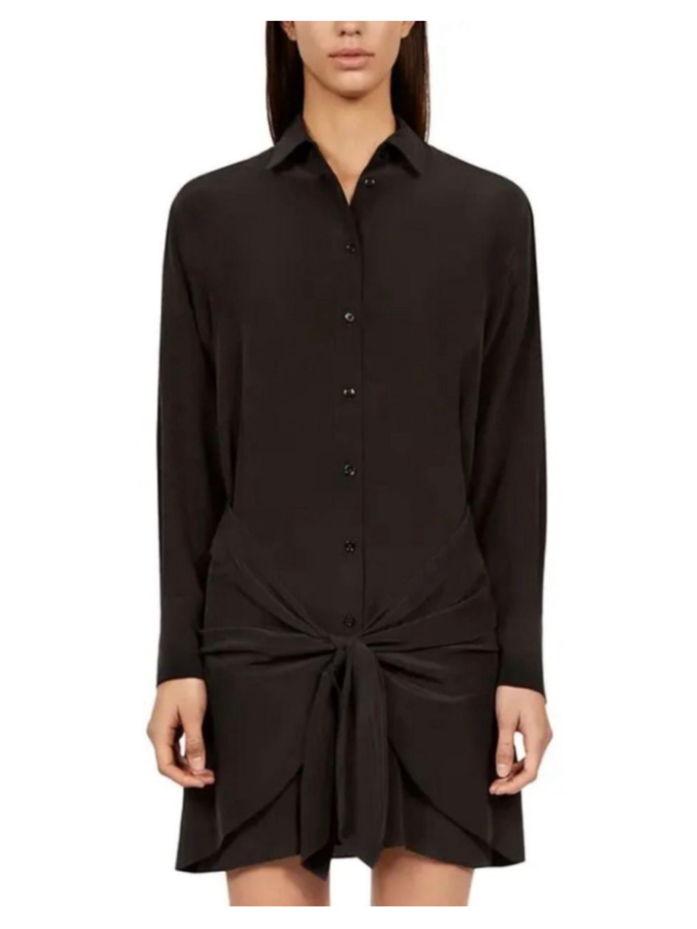 NWT The Kooples Black Silk Tie-Waist Mini Dress Size 10
